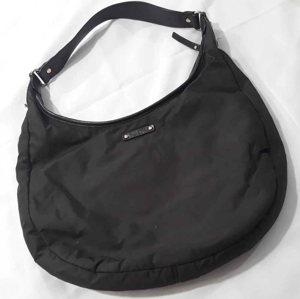 Kate Spade Nylon Hobo Shoulder Bag Brown Wit Leather Trim On The Strap Zippered
